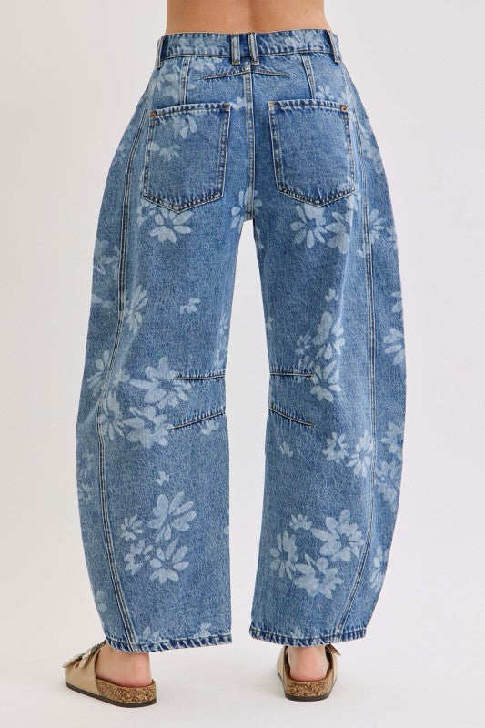 Chiles Floral Barrel Jeans