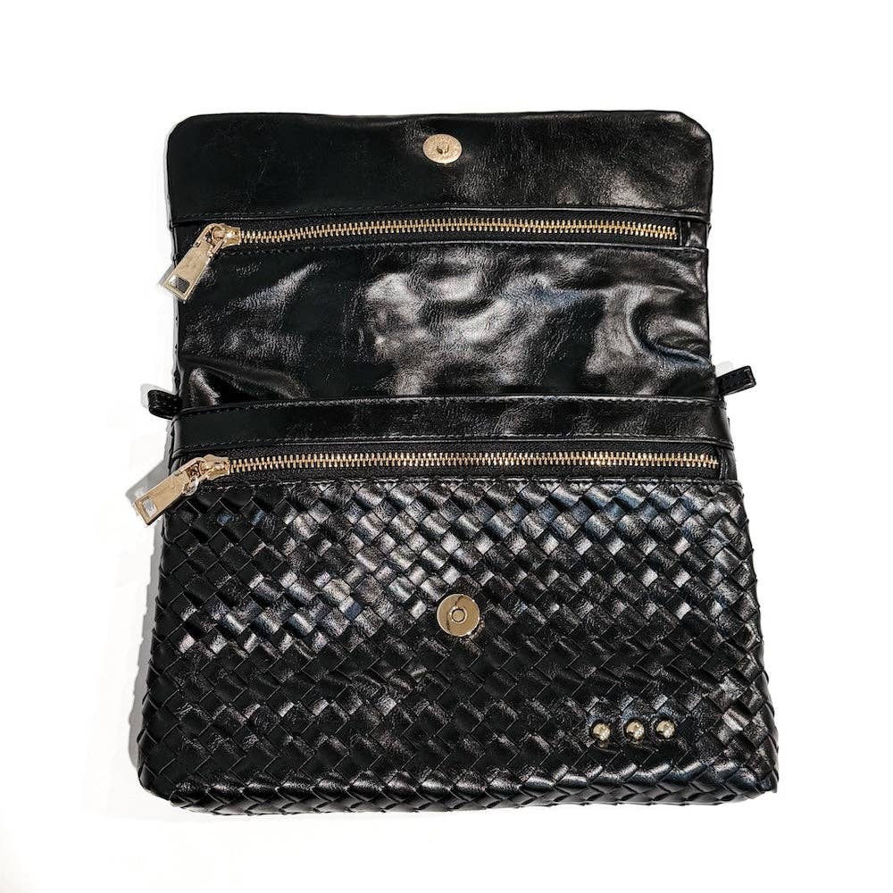 Wrenlee Woven Flap Crossbody: Black