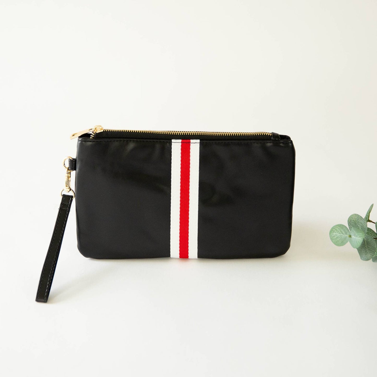 Preppy Stripe Zipper Clutch - Black/White