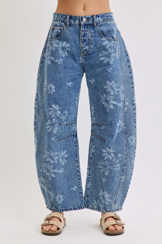 Chiles Floral Barrel Jeans