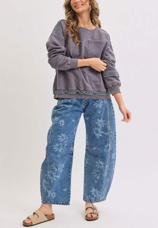 Chiles Floral Barrel Jeans