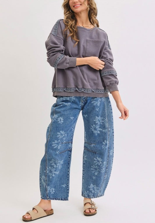 Chiles Floral Barrel Jeans