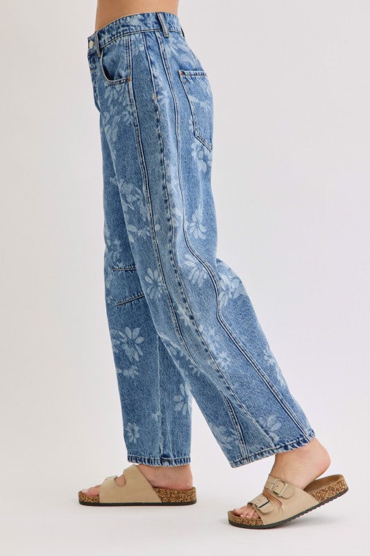 Chiles Floral Barrel Jeans