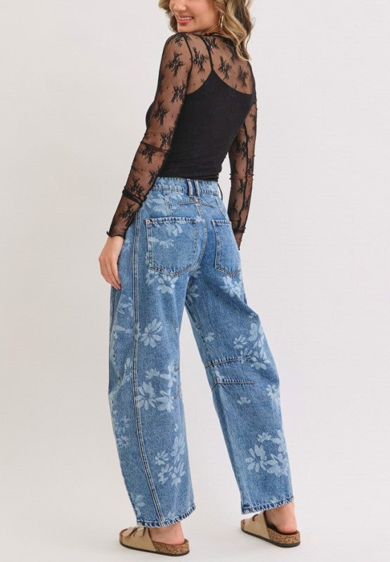 Chiles Floral Barrel Jeans