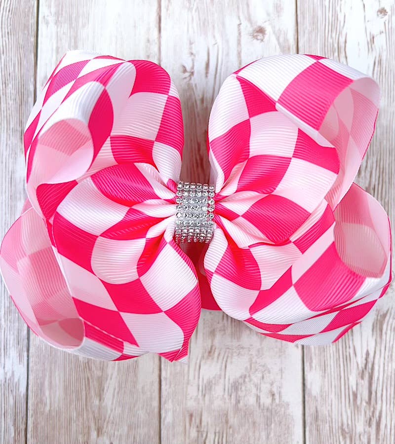 Pink Checker 6.5in clip bow