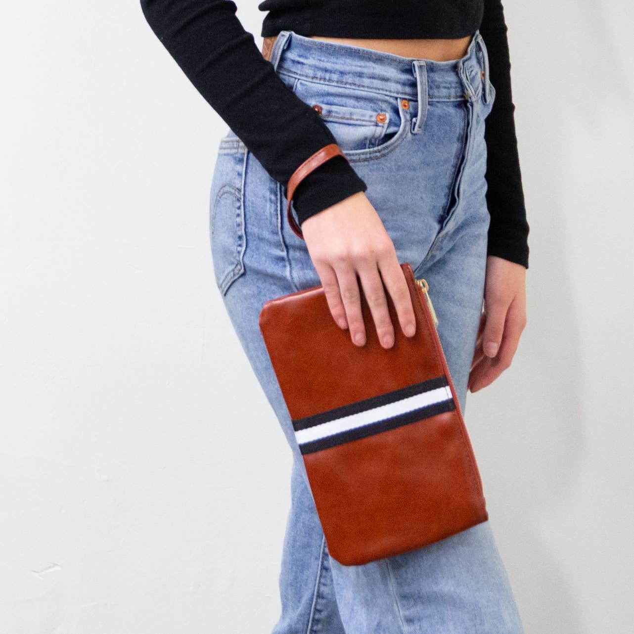 Preppy Stripe Zipper Clutch - Red/White