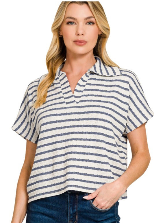 Denim Stripe Collared Top