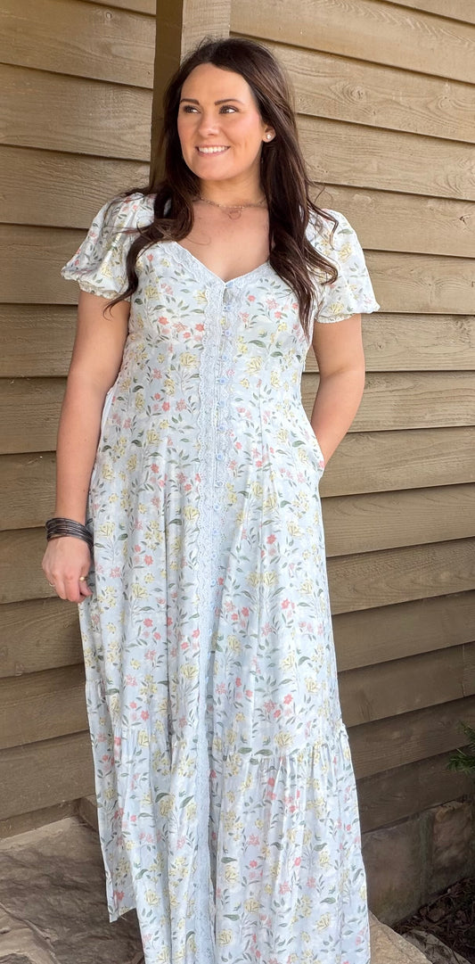 Floral Lace Trim Maxi