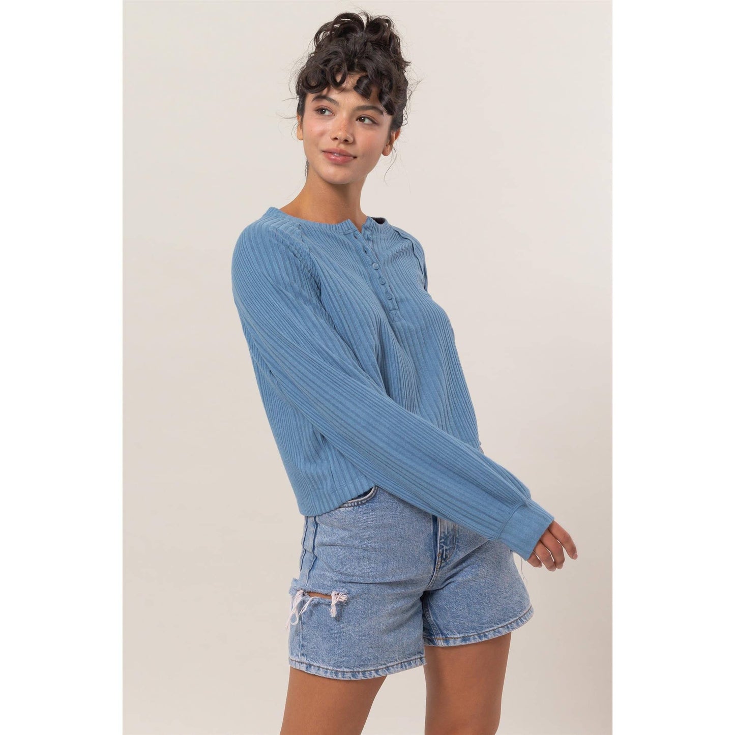 Henley Blue Top