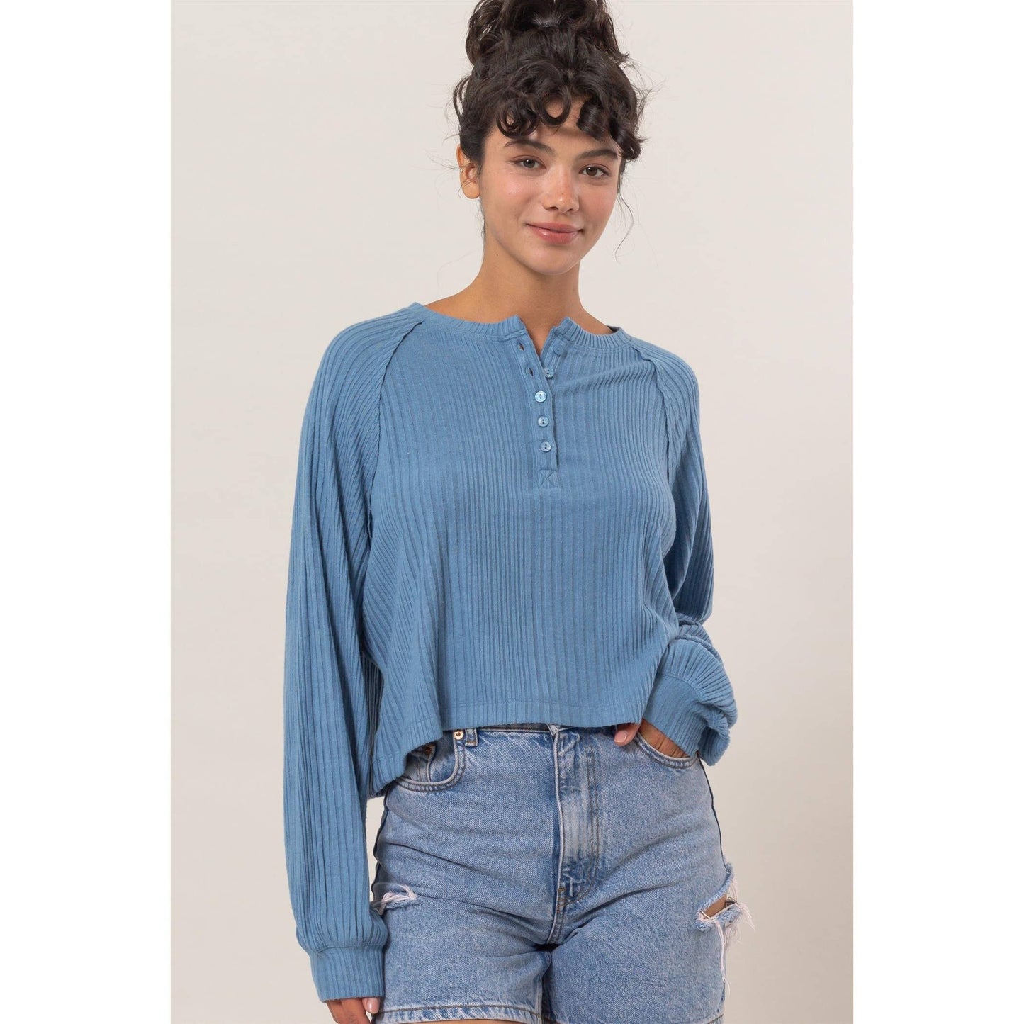 Henley Blue Top