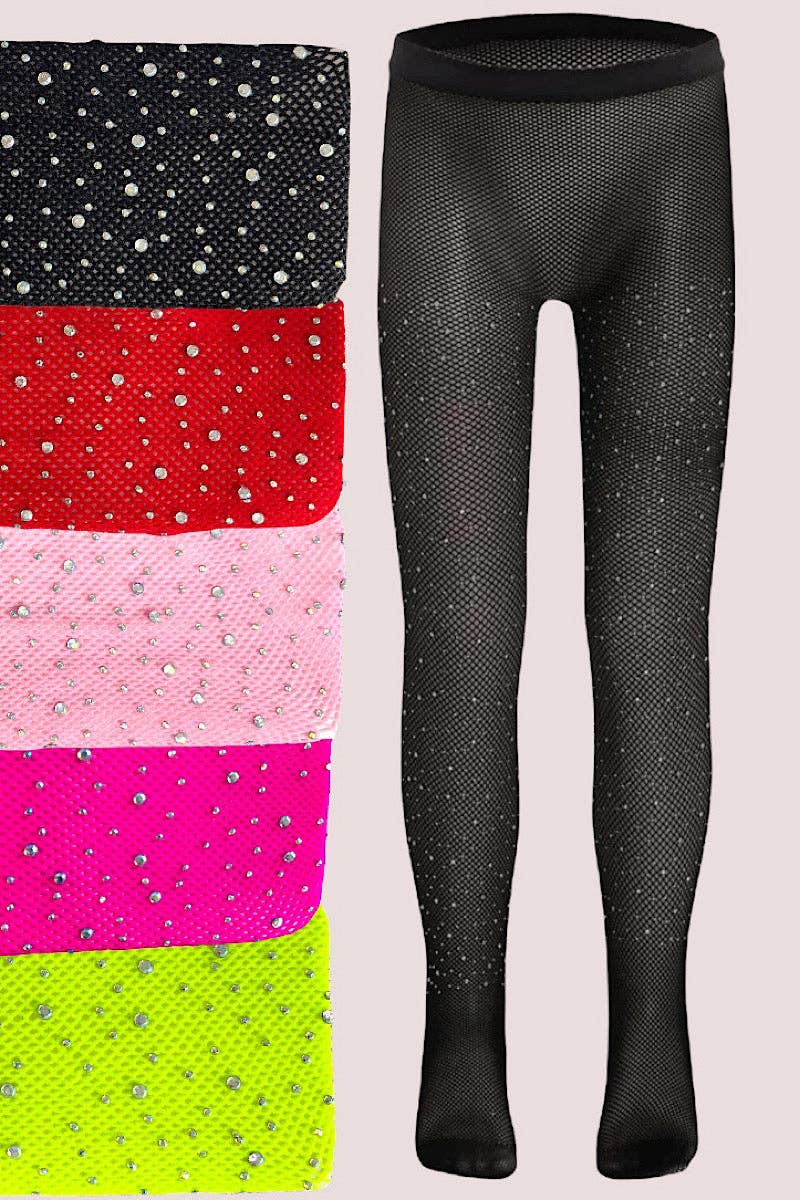 FISHNET TIGHTS WITH RHINESTONES. 3PCS/$9.00 TTE-2023-12: NEON PINK