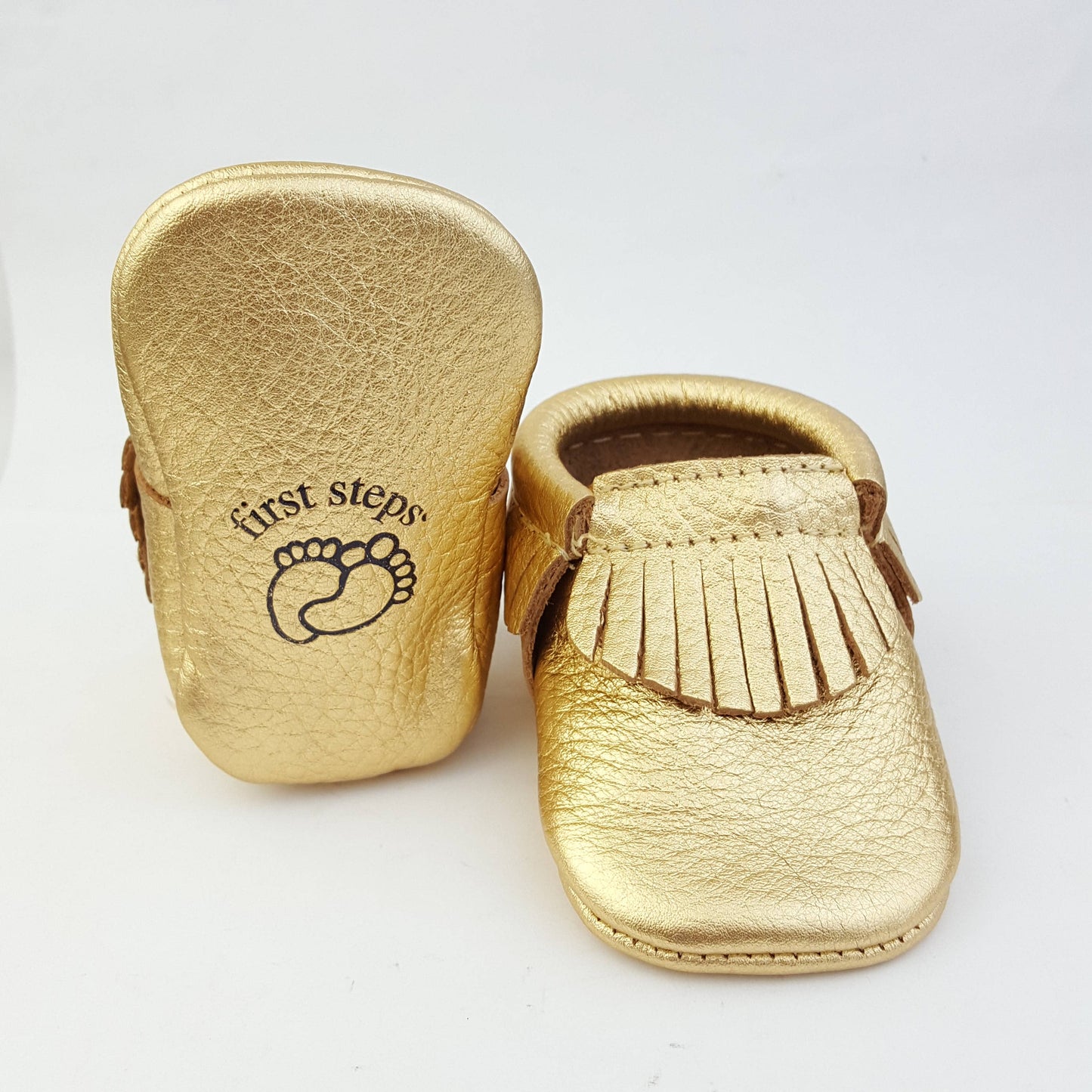 Genuine Metallic Leather Baby Moccasins-Gold