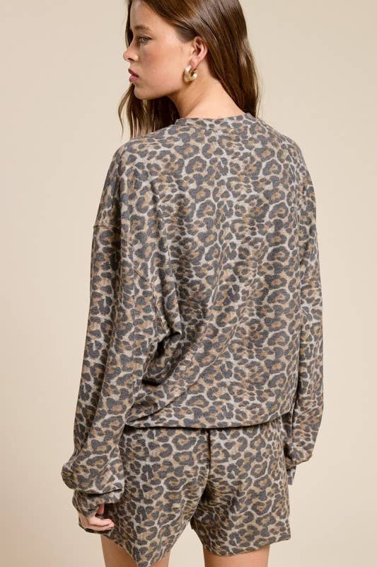 PUFF' Dreamer Wild Spirit Graphic L/S French Terry Pullover: LEOPARD / S