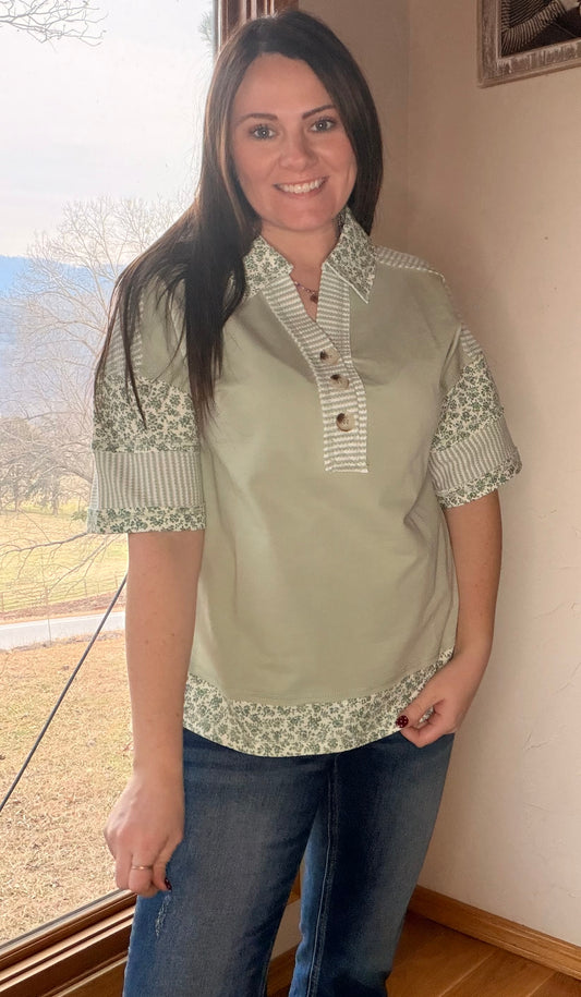 Sage Collared Top