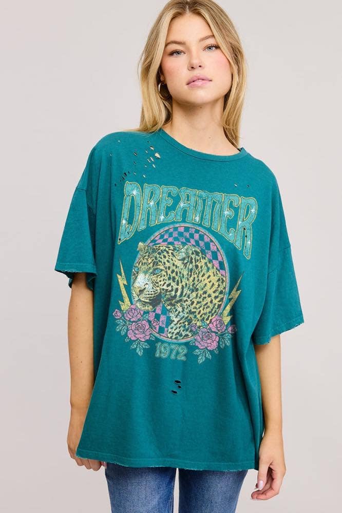 Dreamer Leopard Graphic S/S Oversized Seamless Tee ZO: PURPLE / S