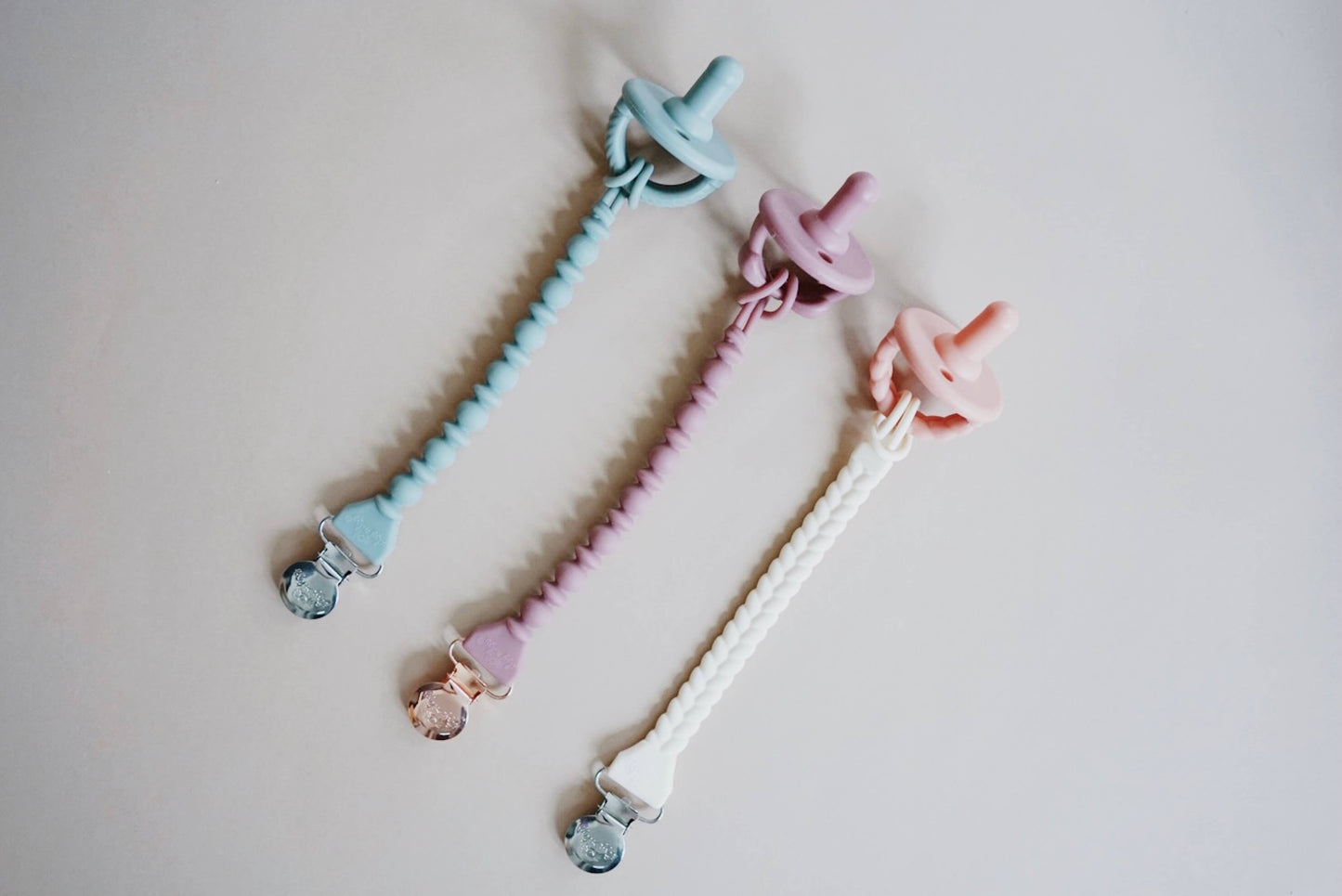 Sweetie Strap™ Silicone One-Piece Pacifier Clips: Pink Beaded