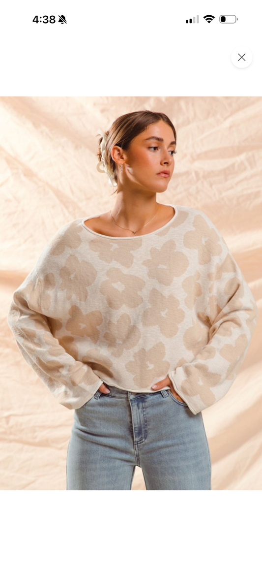 Neutral Flower Lightweight Sweater