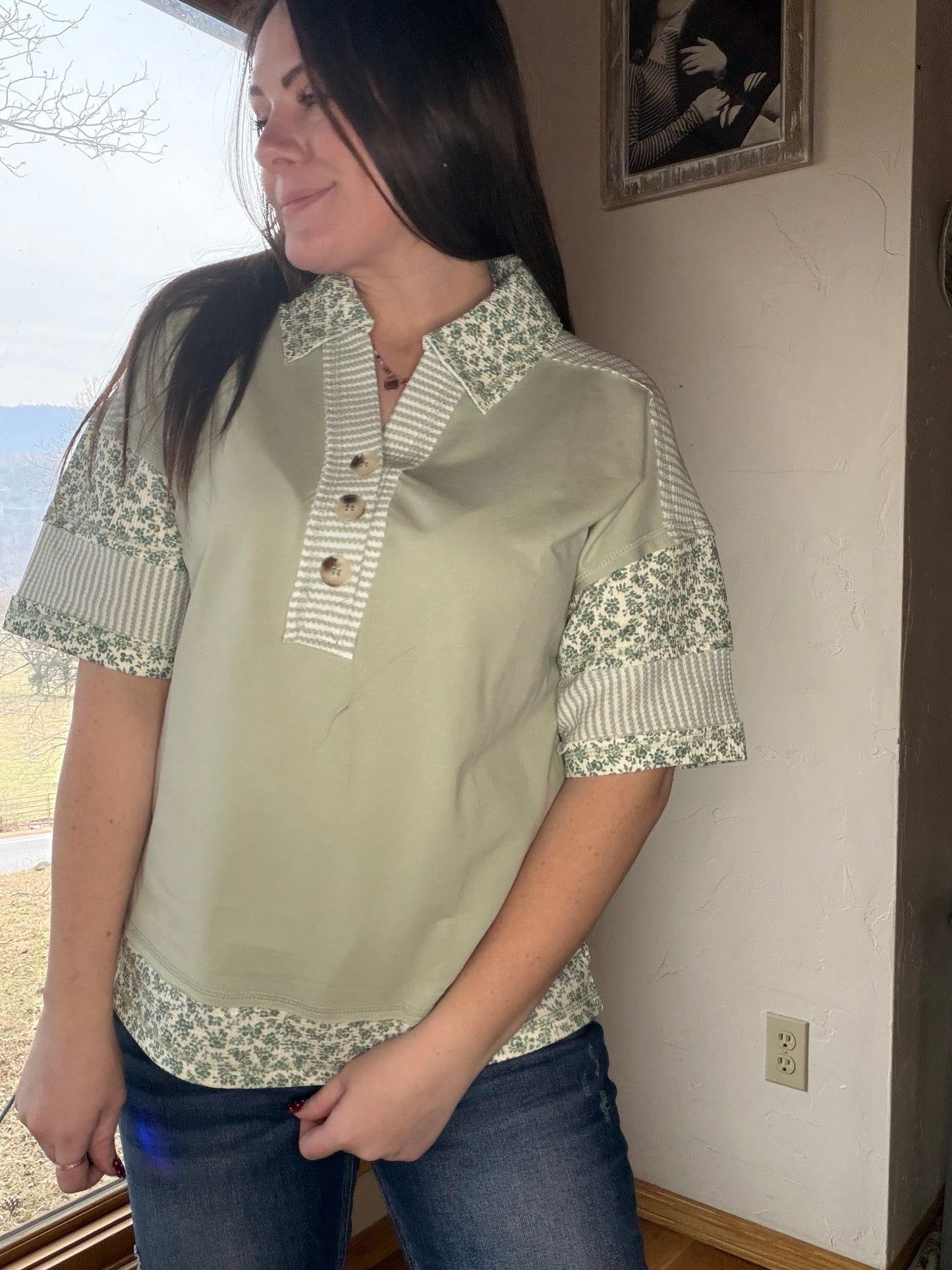 Sage Collared Top