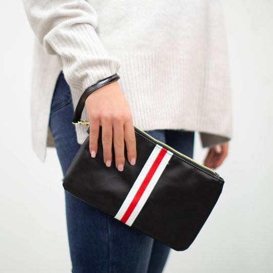 Preppy Stripe Zipper Clutch - Black/White