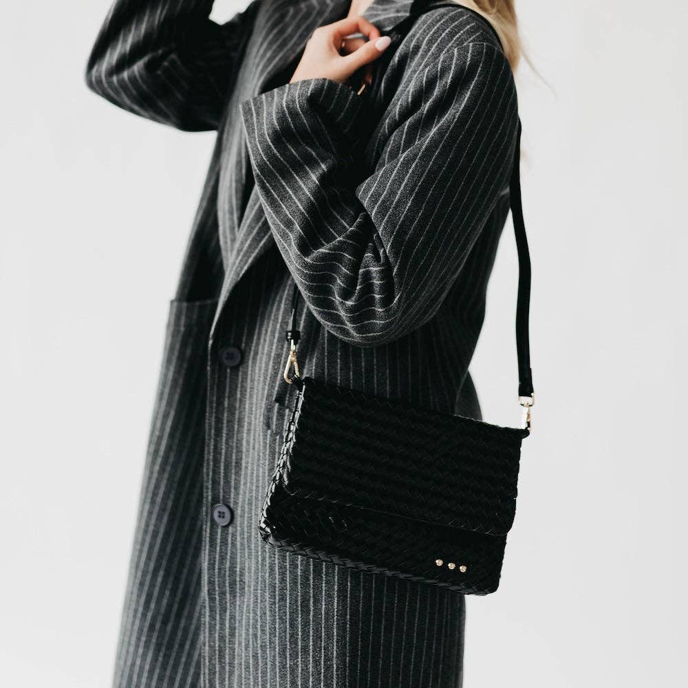 Wrenlee Woven Flap Crossbody: Black