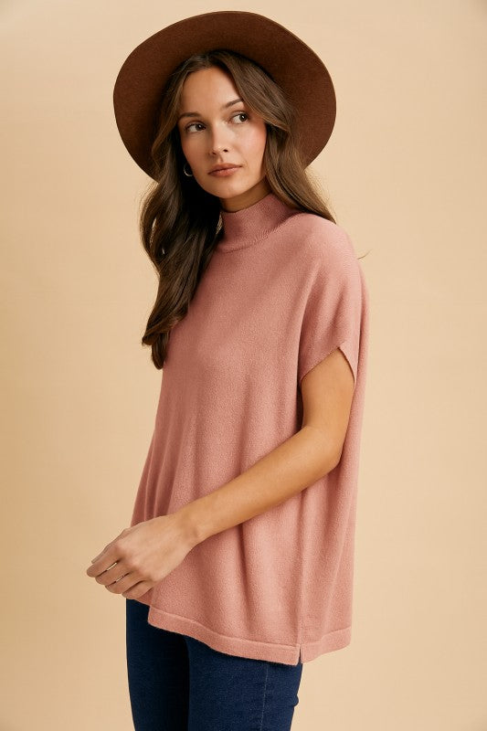 Indy Mock Neck Short Sleeve Sweater