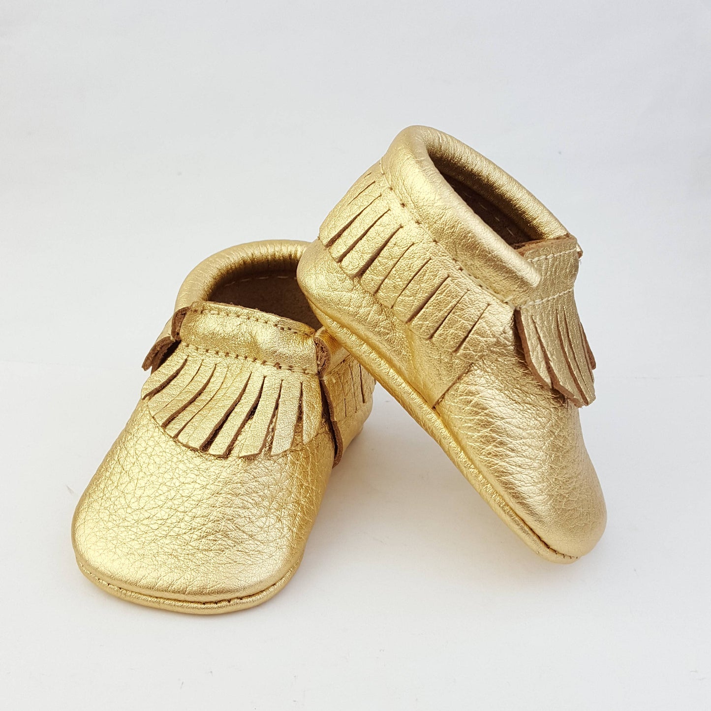 Genuine Metallic Leather Baby Moccasins-Gold