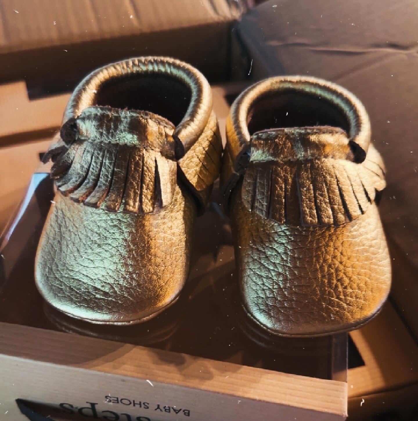 Genuine Metallic Leather Baby Moccasins-Gold