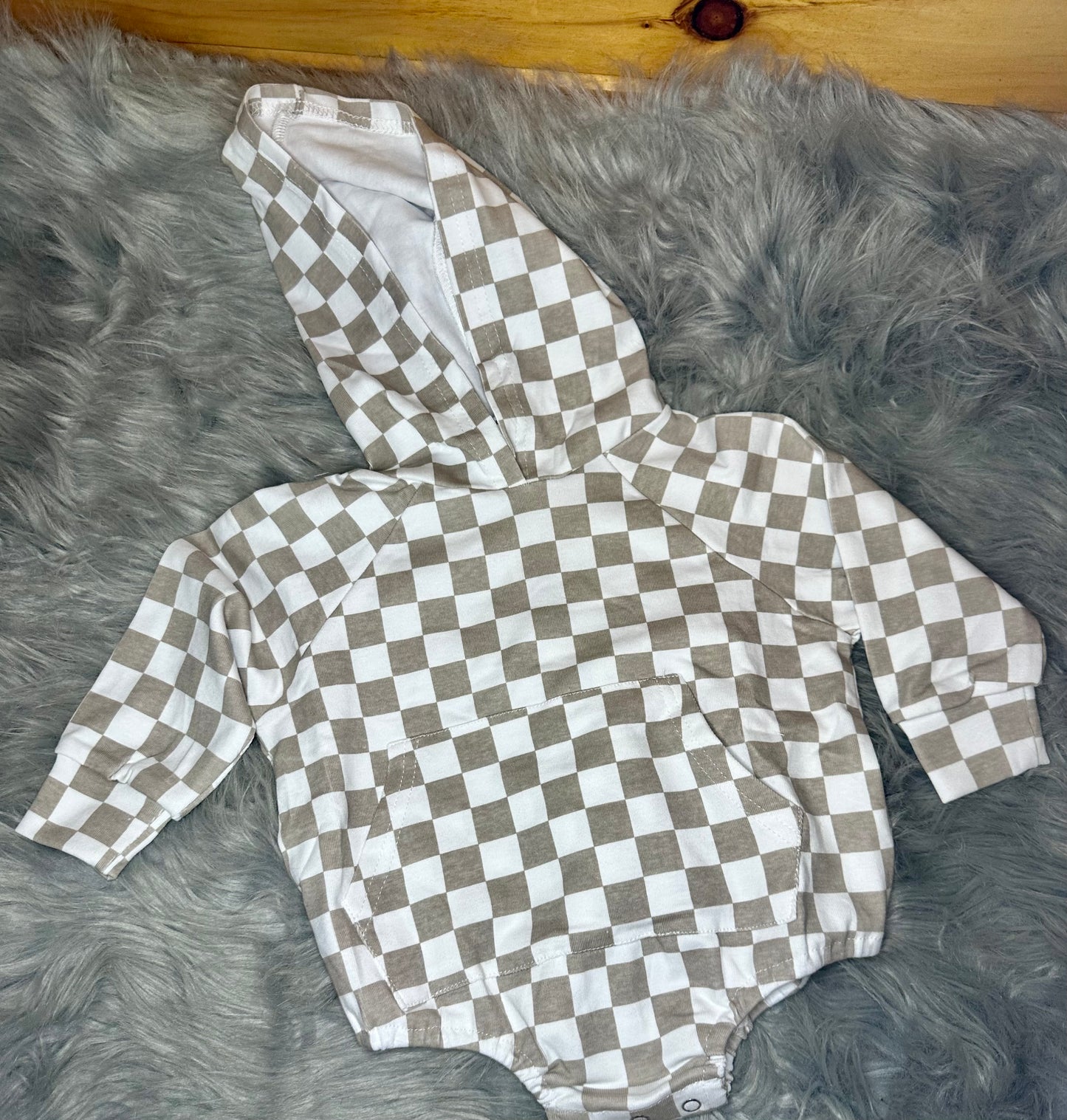 Beige Checkered Hoodie Romper