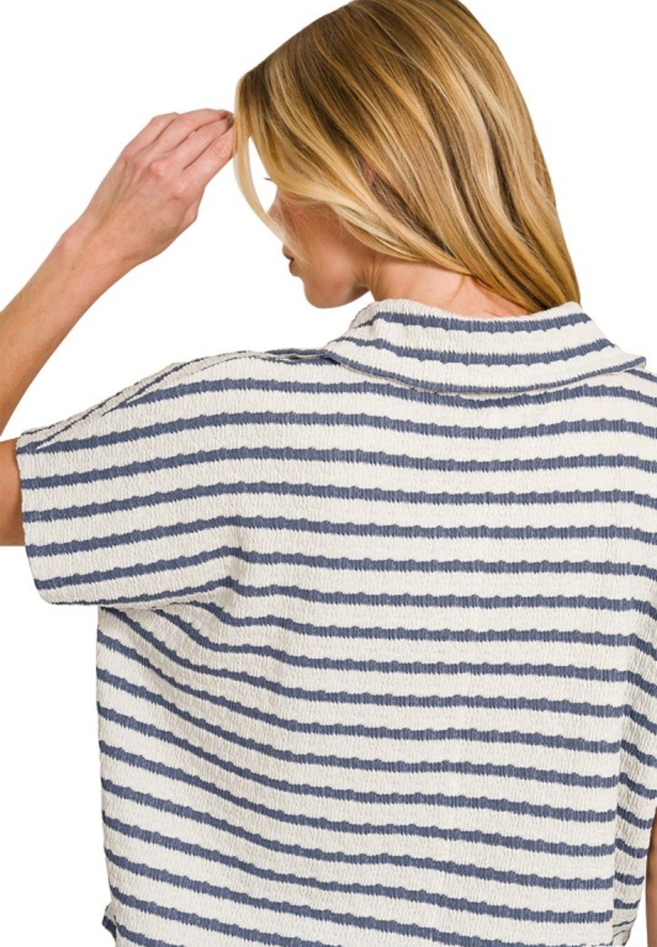 Denim Stripe Collared Top