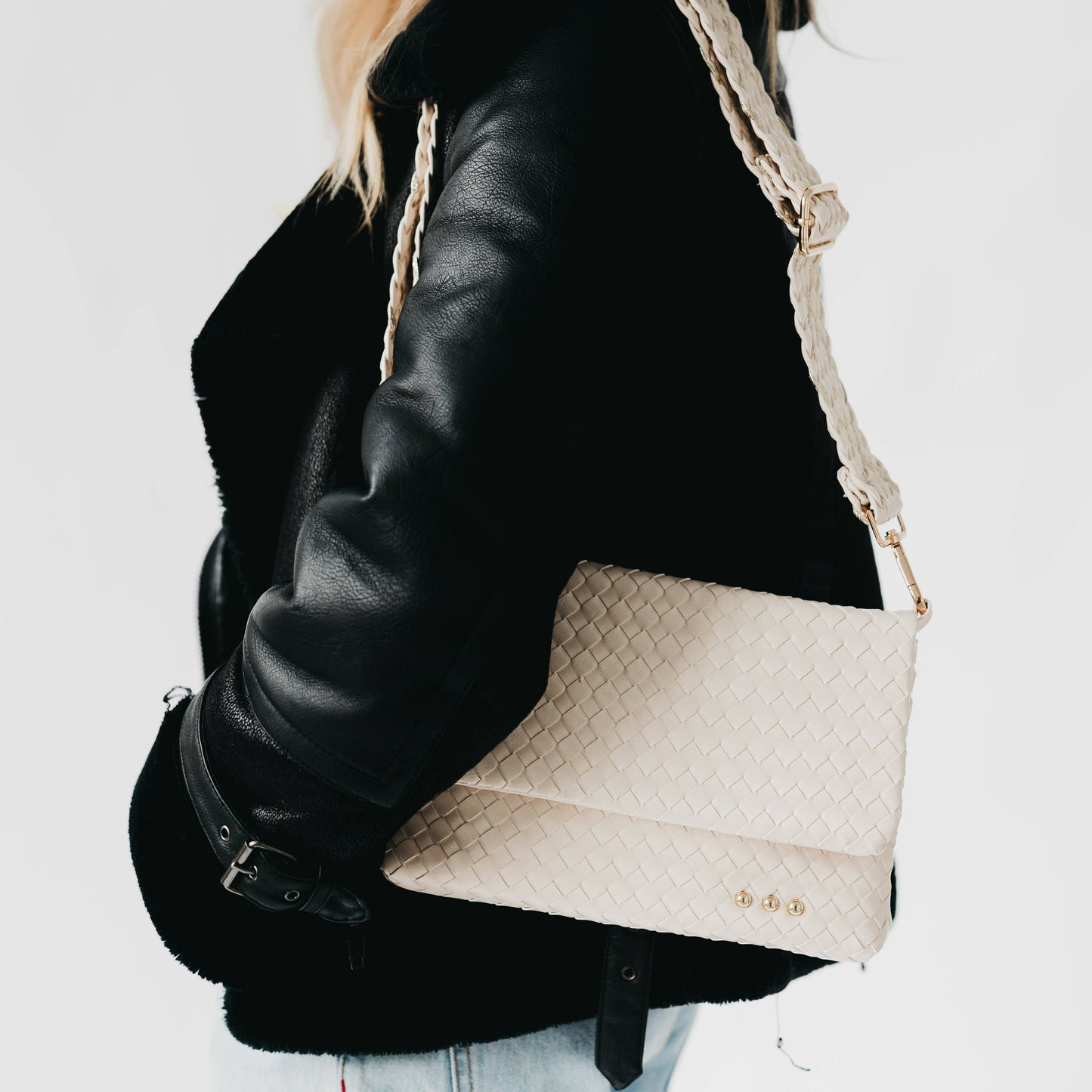 Wrenlee Woven Flap Crossbody: Black