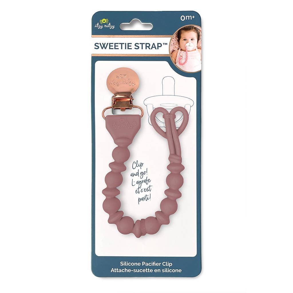 Sweetie Strap™ Silicone One-Piece Pacifier Clips: Pink Beaded