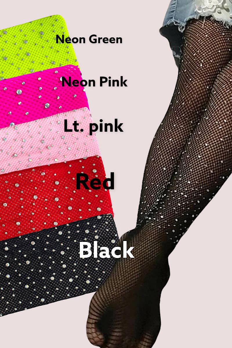 FISHNET TIGHTS WITH RHINESTONES. 3PCS/$9.00 TTE-2023-12: NEON PINK