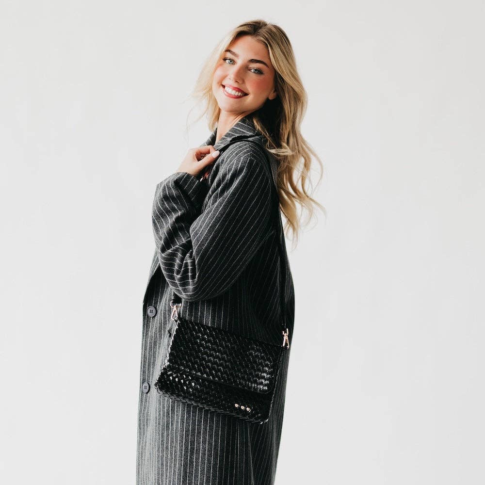 Wrenlee Woven Flap Crossbody: Black