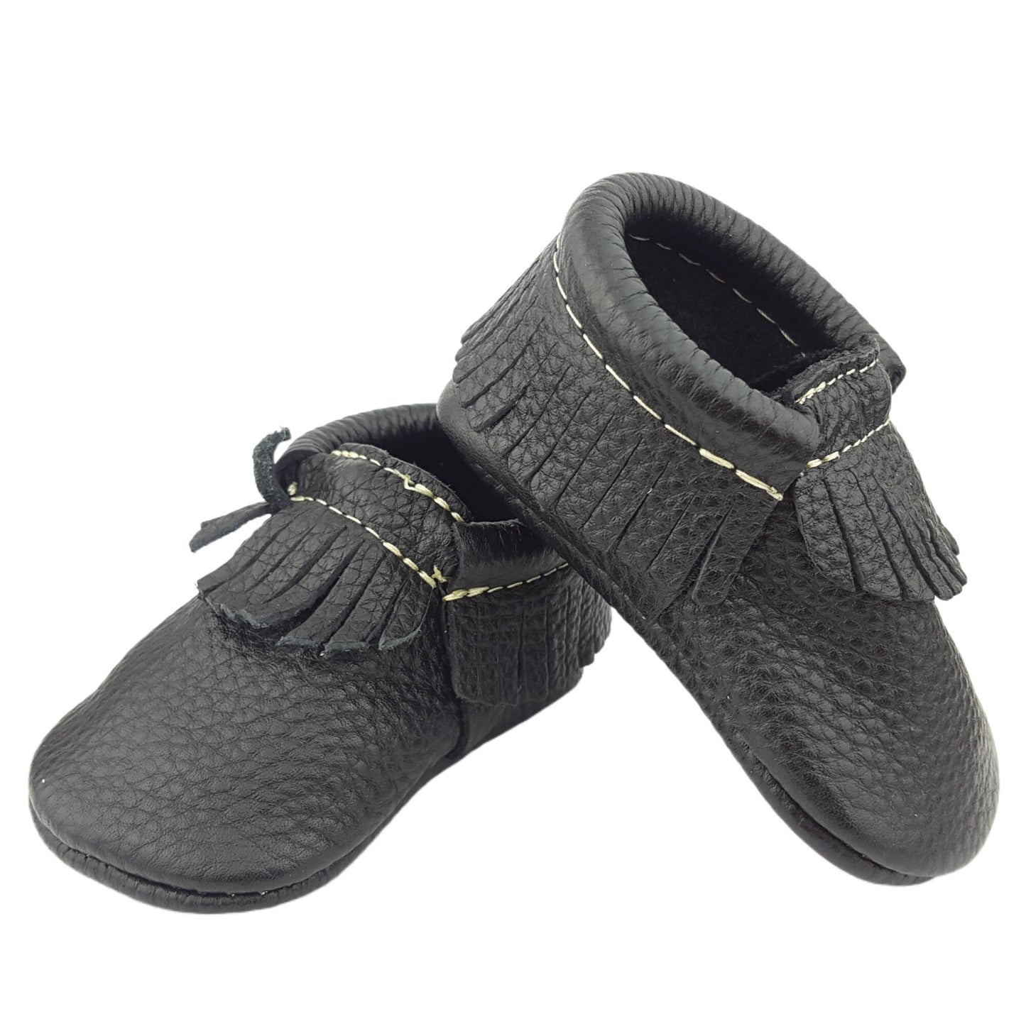 Genuine Leather Baby Moccasins- Black