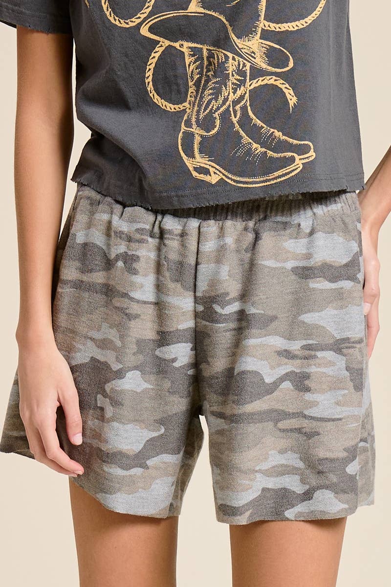 RELAXED FRENCH TERRY SHORTS: LEOPARD / M