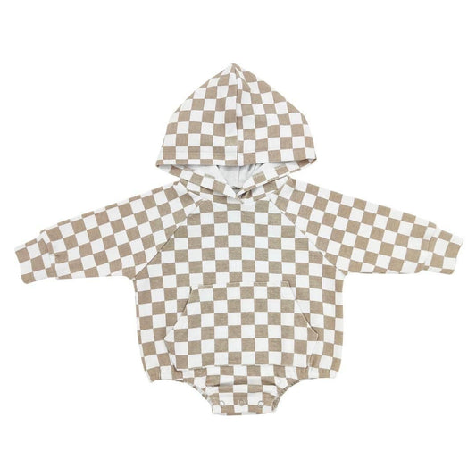 Beige Checkered Hoodie Romper